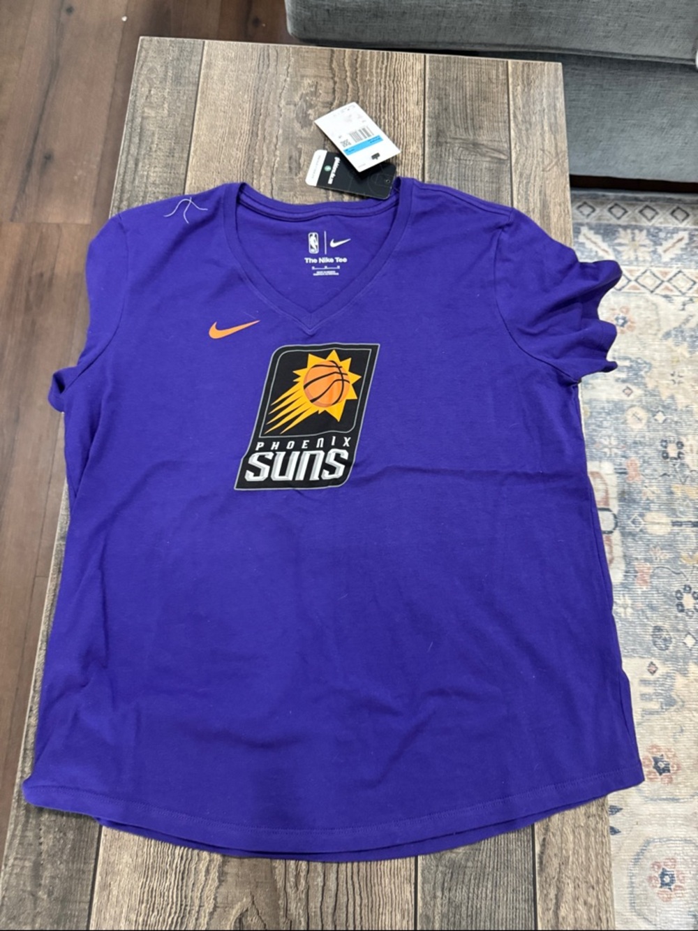 Nike Purple Phoenix Suns V-Neck Tee with Orange Logo